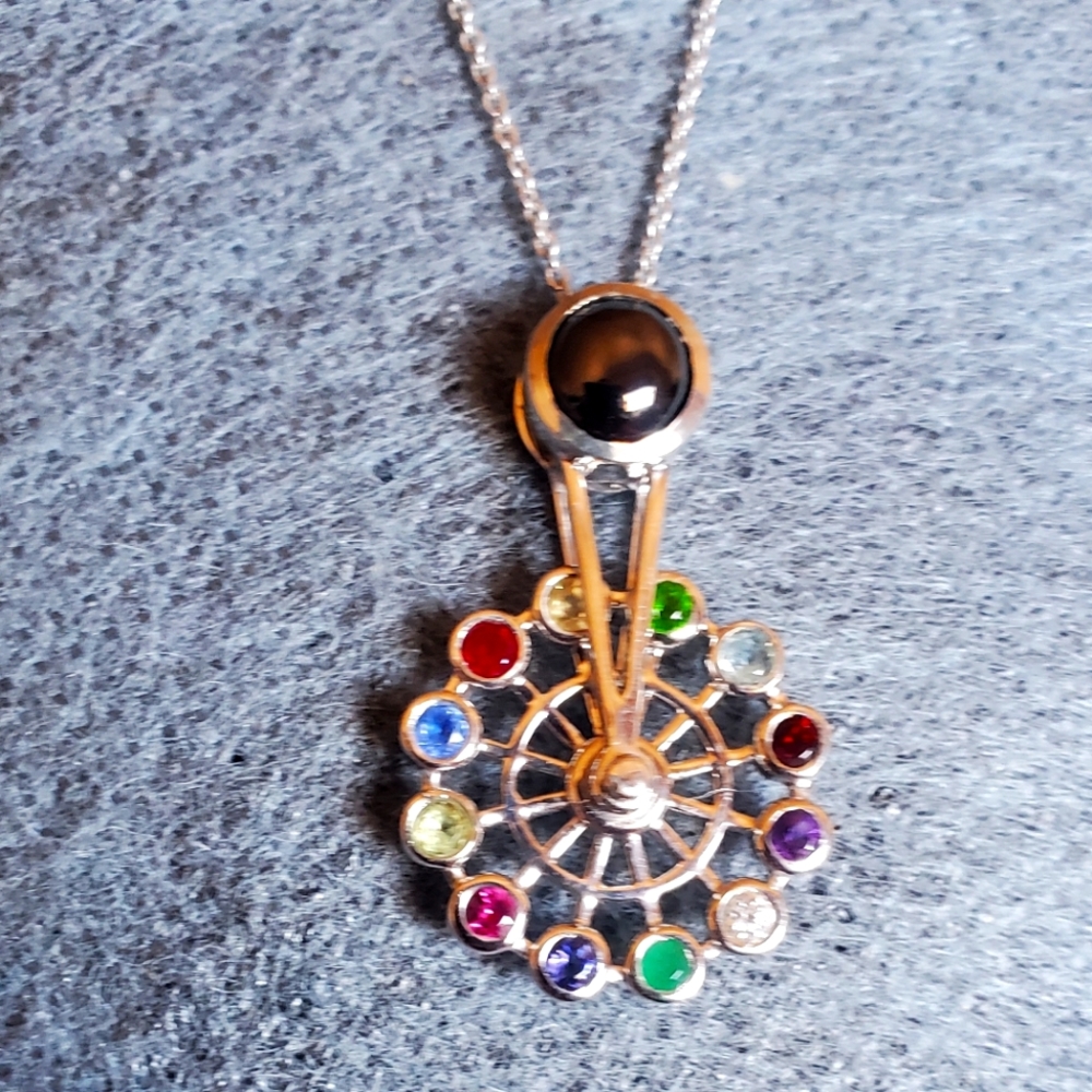 MULTIGEMSTONE Ferris wheel pendant necklace 1.75ctw platinum over sterli… - Picture 3 of 11